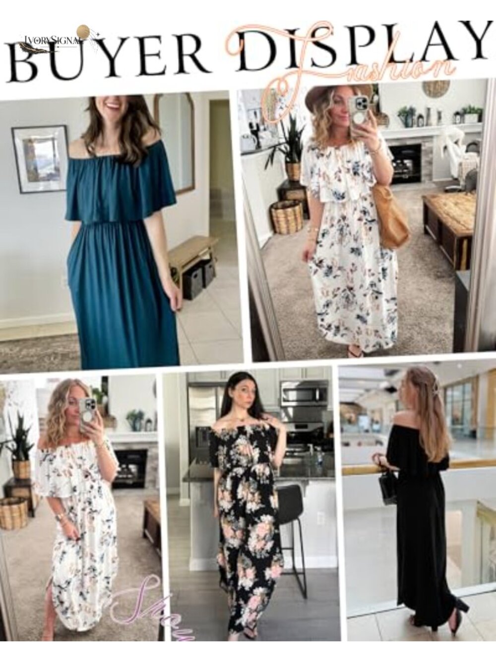 Off Shoulder Ruffle Split Summer Maxi Dress with Pockets - Picture 3 of 6